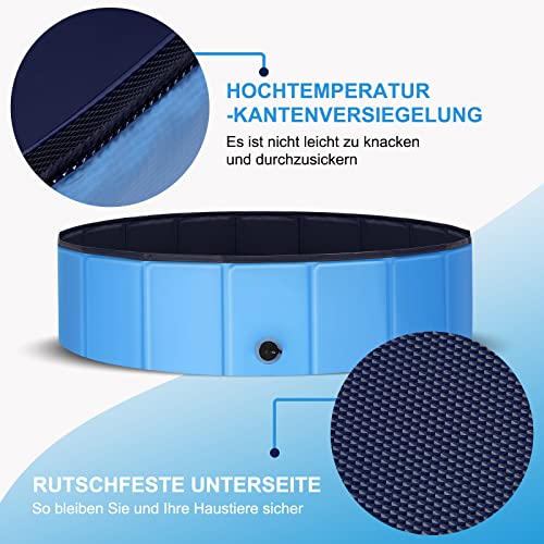 Ezilif Hundepool für Große & Kleine Hunde, Faltbare Hunde Pool rutschfest, Schwimmbecken für Hund Verdickt PVC, Planschbecken Hund Verschleißfest, Hundebadewanne Swimmingpool