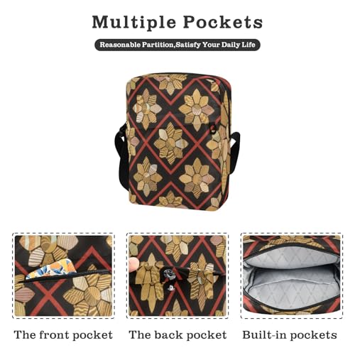 messenger bags for women Small Crossbody Bags Shoulder Handbag Adjustable Strap for work work - Golden Japanese Flowers2