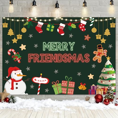 Toile de fond Noël 2,1 x 1,5 m grand format avec motifs sapin et bonhomme de neige