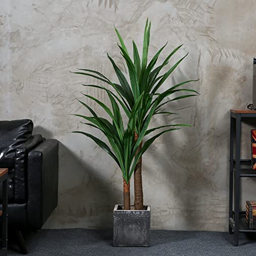 Floworld Dracaena Indoor Plant 4Ft Tall Faux Plant Indoor Large Fake Plants Potted Yucca Tree Tropical Floor Plant Artificial Silk Palm Trees For Home Office Store Decor Housewarming Gift #TOP6
