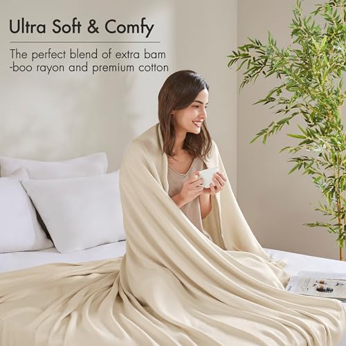Image of Madison Park Twin Size Summer Blanket, Ivory, 70% Rayon from Bamboo
