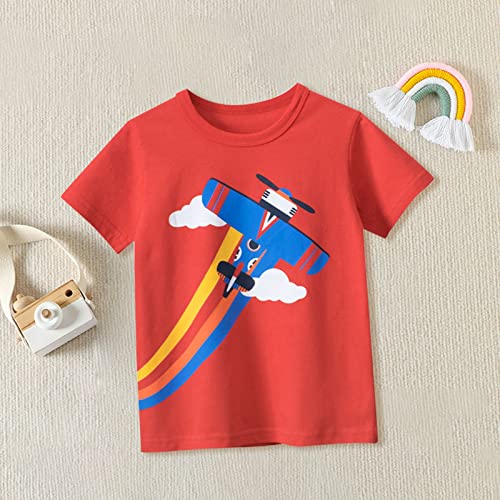 Boys Airplane Rainbow Graphic Shirts Kids Crewneck Short Sleeve T Shirt Toddler Tops Funny Cotton School Outfits3