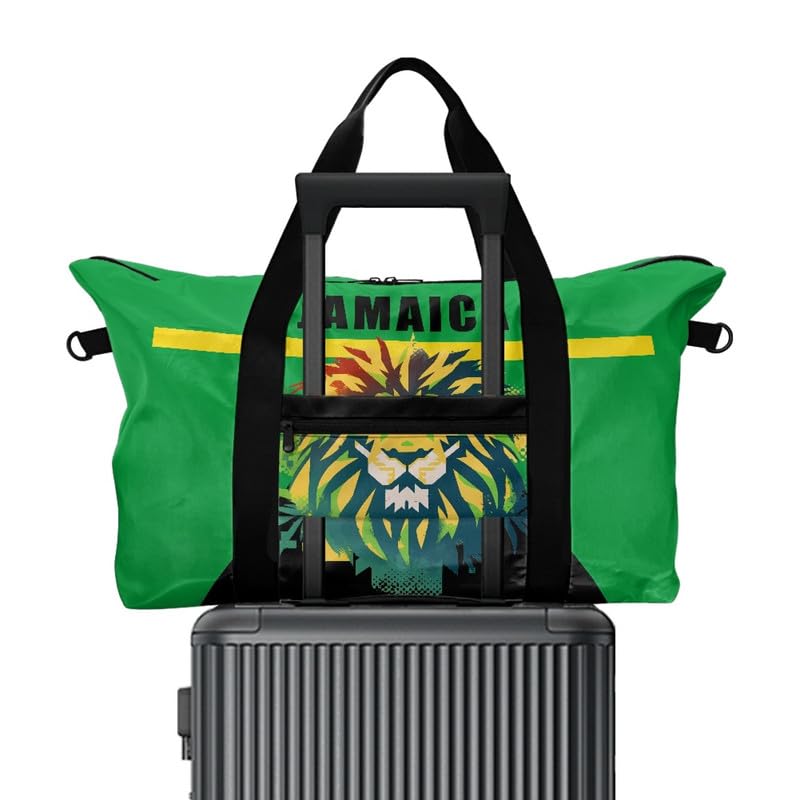 Jamaica Lion Print Travel Gym Duffel Bag - Weekender Bags for Women, Jamaica Flag Green Large Carry On Bag for Travel, Gym & Picnic2