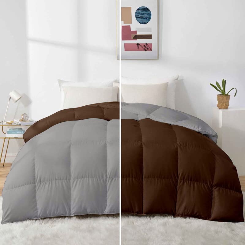 Razzai microfiber 500 GSM Winter Comforter Premium Collection Quilted Revesible Comforter (60" x 90" Inches/152cm x 228cm) - Single Bed Comforter|Silver/Chocolate Brown| TC - 400