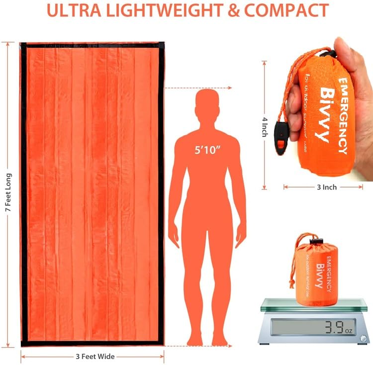 Image of Emergency Thermal Sleeping Bag, Survival Bivvy Sacks Blanket with Whistle, Waterproof Lightweight Survival Shelter Blanket Bag Gear for Outdoor Hiking Camping Advanture Multi