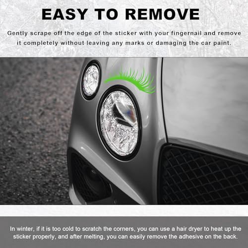 Image of KVAEY 2 PCS Car Headlight Eyelash Stickers, Cute Fake Eyelashes Decal for Bumper Auto Body Window, Waterproof Reflective PET Charming Eyelash Sticker Funny Decor for Car SUV Truck (Green)