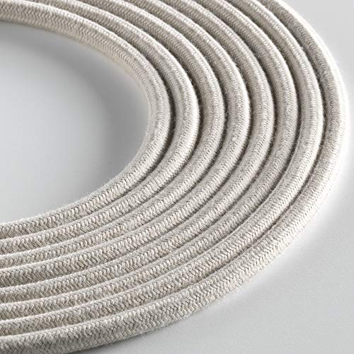 Klartext - Cavo tessile tondo LUMIÈRE per illuminazione, 3x0,75mm, Cotone Tortora, 3mt.|Attenzione: cavo terra incluso! Massima sicurezza anti scossa!