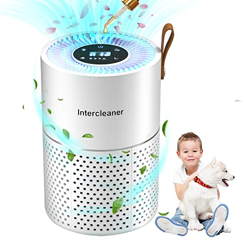 Image of White 360°Air Purifier for Bedroom, H13 HEPA Portable Air Cleaner with Fragrance Sponge-Aromatherapy, Filter Air/Smoke/Pet, Adaptive 4 Speed Control Ultra Quiet -22DB for Bedroom