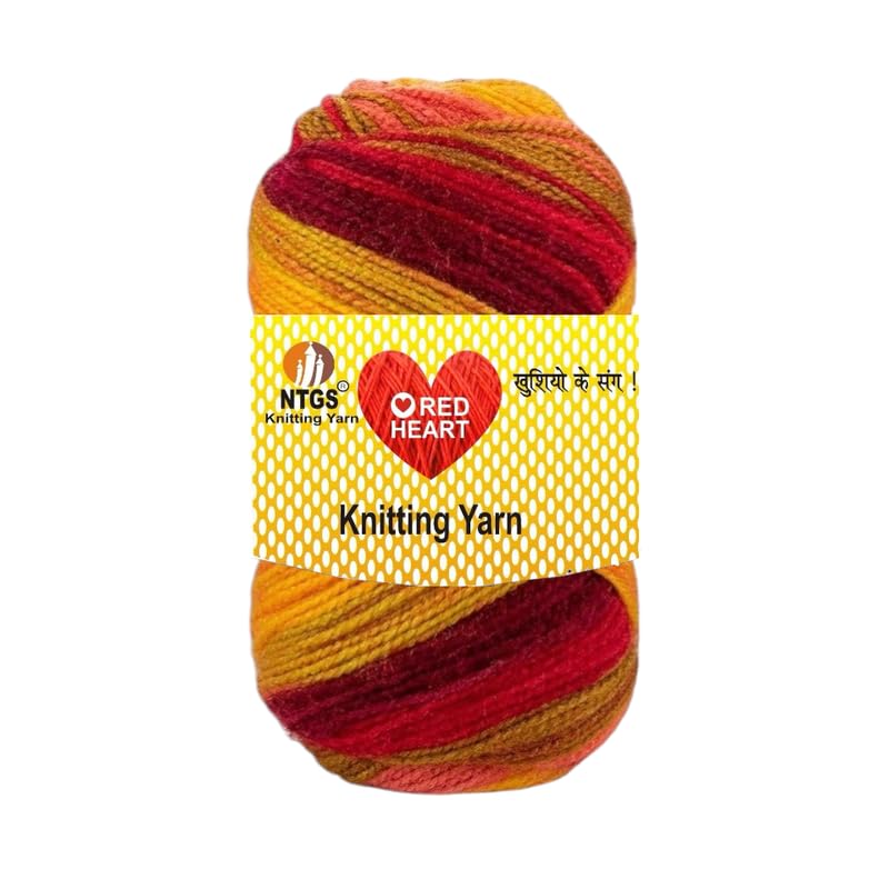 NTGS Red Heart Yarn -100% Acrylic,Hand Knitting Wool and Art Craft Soft Fingering Crochet Hook (1Ball -100Gm Each) (Multicolour (SPT007), 200 Gram)