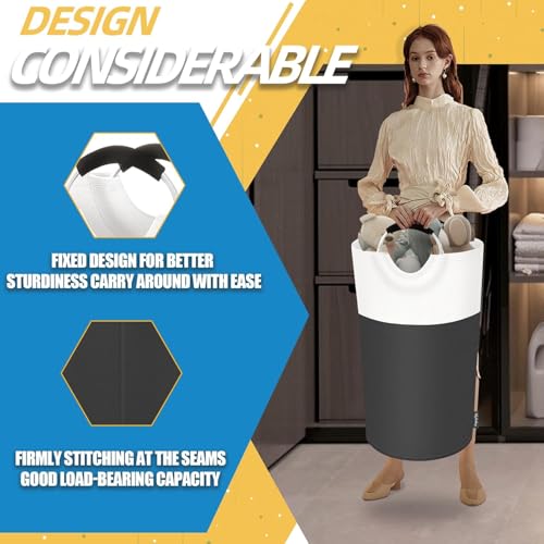 Image of 90L Large Laundry Basket, Collapsible Laundry Bag, Freestanding Tall Clothes Hamper, Foldable Washing Bin (White & Grey)