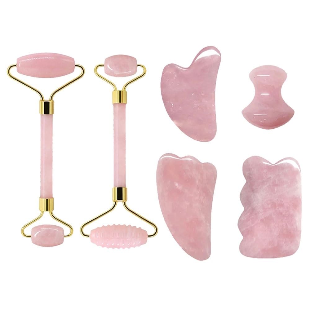 Rosenquarz-Gesichts-Jade-Roller-Massagegeräte Guasha-Set Gua Sha-Werkzeuge Stein-Gouache-Schaber for Gesichtsmassage-Schönheitswerkzeug(Type 12)