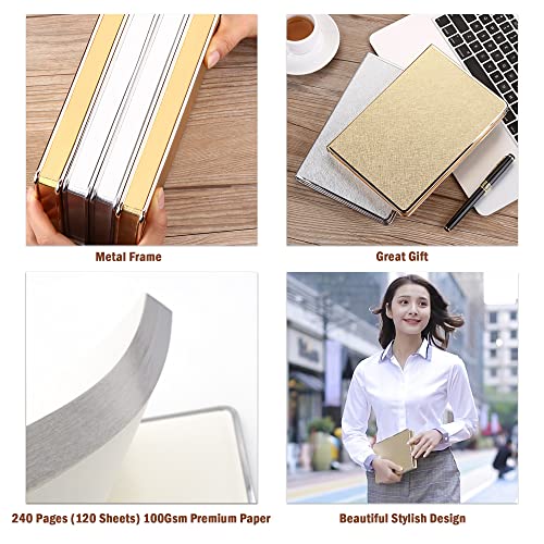 Hardcover Notebook Journals For Writing, Lined Paper With Silver Rim, 240 Pages, 100Gsm, Metal Edge Cover, Medium 5.6"X8.2", A5 Daily Journal Notebooks For Work Women Business (Silver) #TOP5