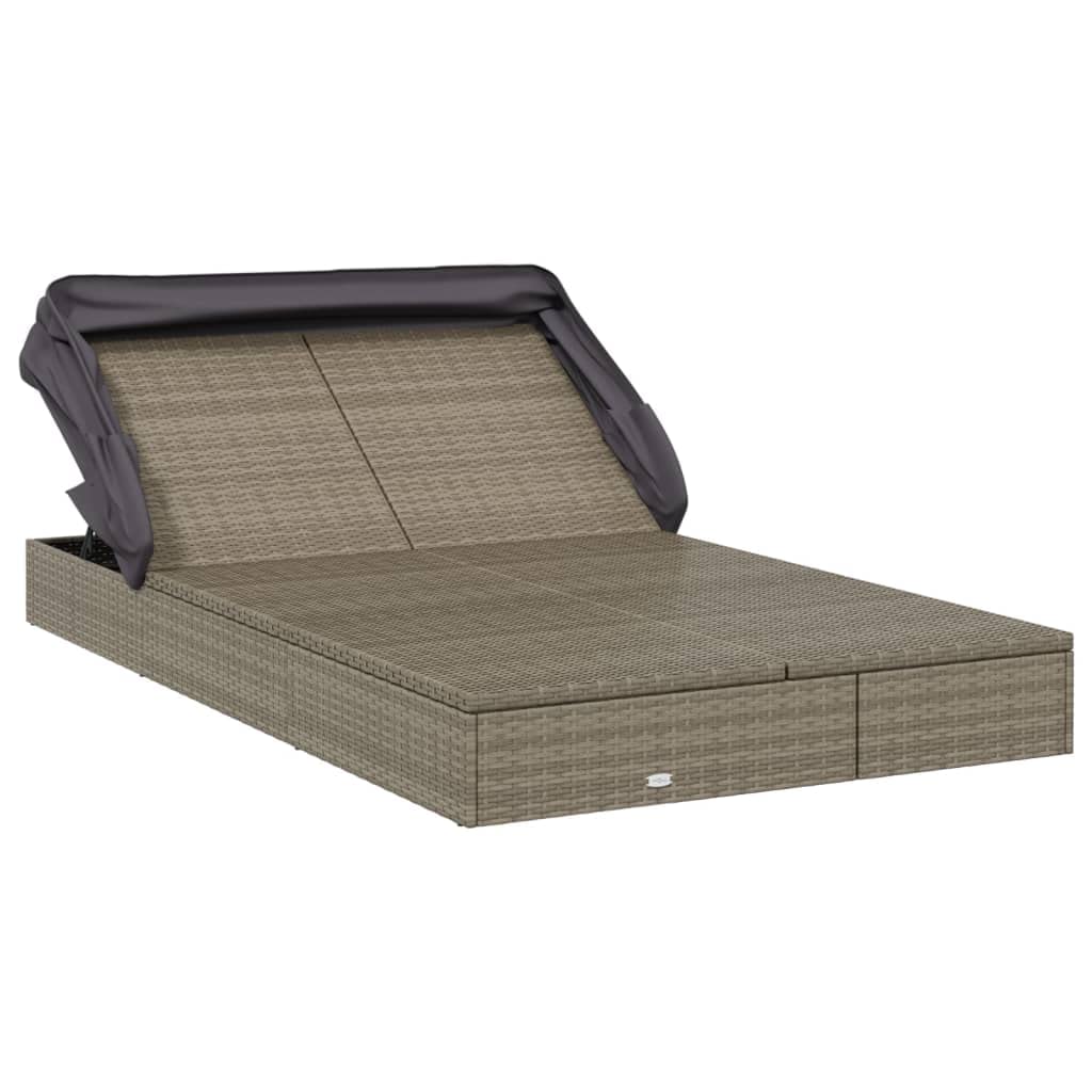 Sonnenliege klappbar mit Dach für 2 Personen Grau 213x118x97 cm wetterfestes Poly Rattan Gestell Massagefunktion für Garten Balkon Pool