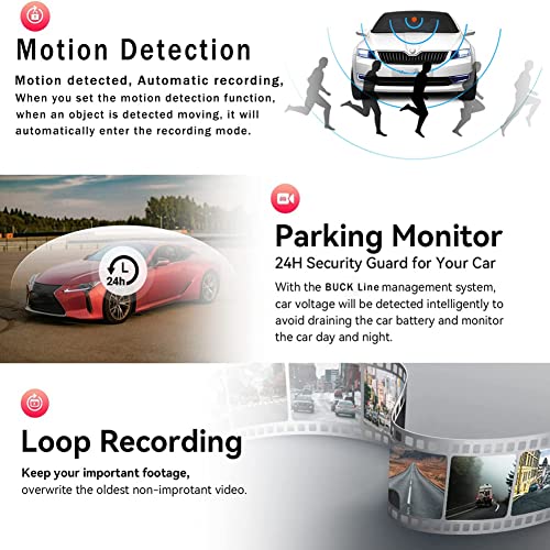 Oewnvmd 3 Camera Lens Front and Rear Inside Dashcam HD 1080P Video Recorder Night Vision, Black - Image 3