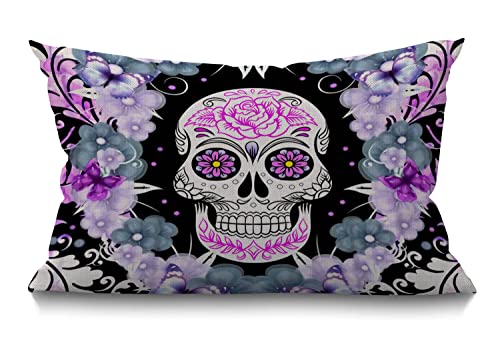 BGBDEIA Housse de coussin lombaire en coton et lin avec motif de tête de mort et de fleur,Décoration d'intérieur,Pour canapé, cadeau de décoration de...
