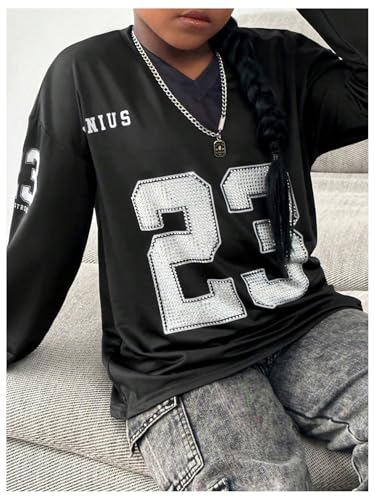 WDIRARA Girl's Number Graphic Jersey Shirts Rhinestone T-Shirt V Neck Long Sleeve Tees3