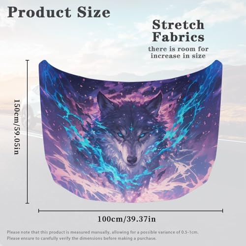 Image of Cool Wolf Print Hood Cover Protector for Cars SUV Trucks Minivan, 59x39 Inch Stretchable Car Hood Wraps, Waterproof Sun-Proof Auto Exterior Accessories