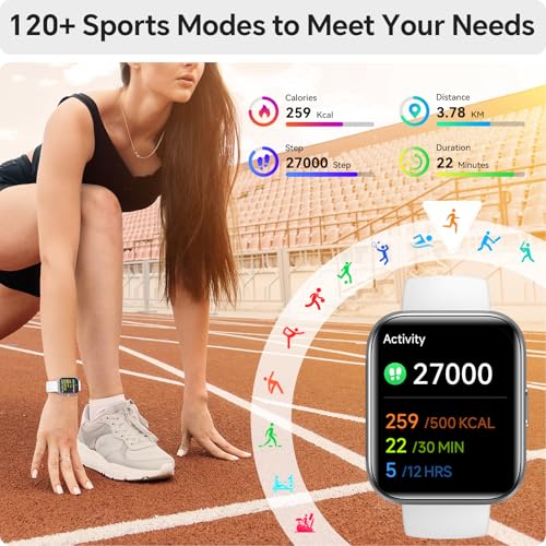 Image of Smart Watches for Women, 1.85 inch HD Smart Watch for Samsung /iPhone /Android, Fitness Tracker with 24 /7 Heart Rate /Sleep /SpO2 Monitor, Smartwatch 120+ Sports Modes 3ATM Waterproof (White, 1.85)