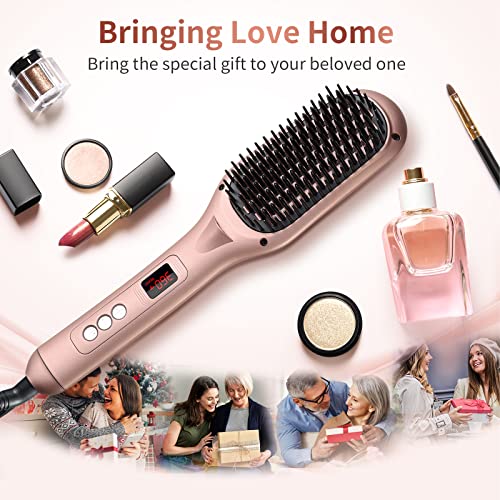 Ionic Hair Straightener Brush, Hair Brush Straightener With 16 Temp, Mch 30S Fast Heating, 60 Mins Auto-Off, Anti-Scald Straightener Comb, Straighten Hair Brush For Women, Quick Styling (Rose Gold) #TOP6