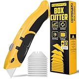 Auto Reload Utility Knife with 10 Preloaded SK5 Blades, Heavy Duty Box Cutter Retractable and Razor Knife with Non-Slip Rubber Handle and Lanyard Hole