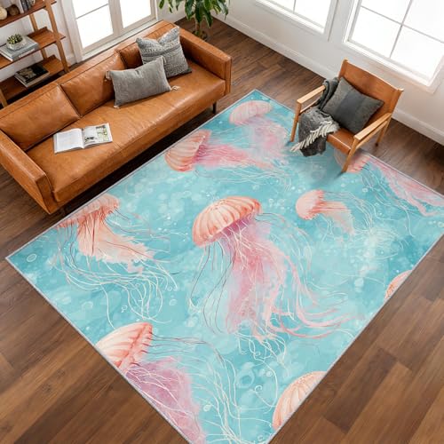 Tapis salon méduse rose antidérapant et moquette de chambre douce
