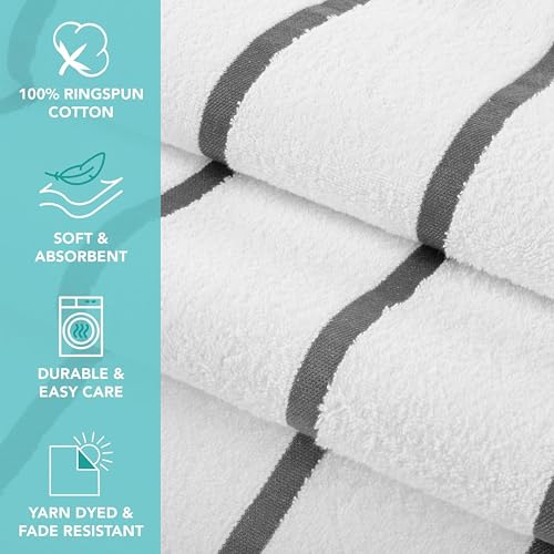 Image of Casa Copenhagen Pack of 2 Cabana Pool XL Towels for Bath Cotton Rough and Tough Use,70 x 140 cm Colour : White Grey Stripe