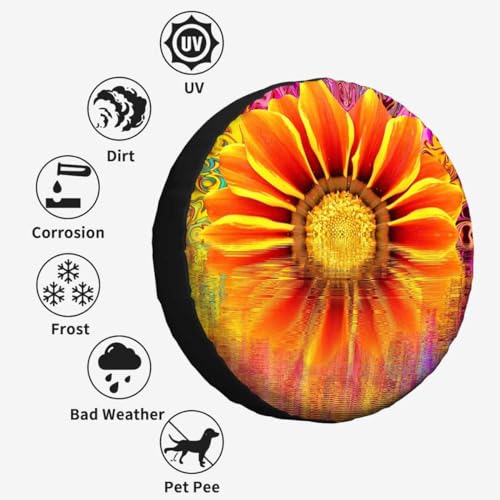Image of Abstract Sunflower Spare Tire Cover Summer Yellow Sunflower Polyester Universal Wheel Tire Cover for Trailer Camping Weatherproof for Rv SUV Truck Camper Travel 15 inch