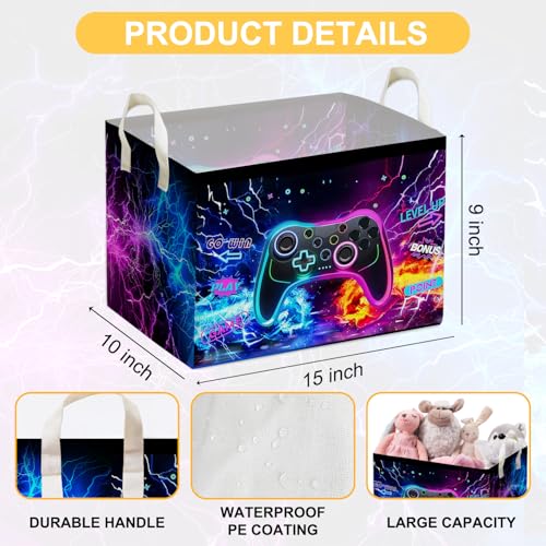 Image of Gamer Console Storage Box, Foldable Waterproof Toy and Clothes Storage Box, Portable Fabric Storage Box for Nursery, Games Room, Gamer Decor Basket for Boys and Girls, Storage Boxes for Books, Gifts