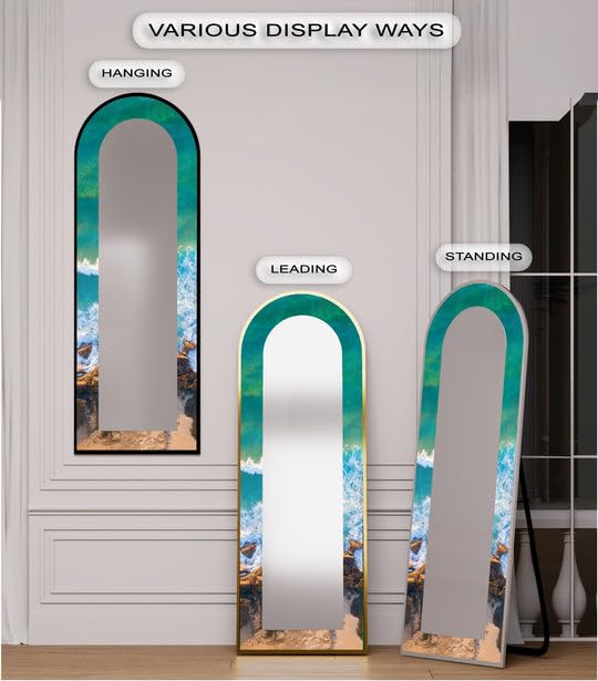 Specchio da pavimento con arco lungo 23,5 x 167 cm (larghezza x altezza), specchio da pavimento con cornice nera e cornice nera