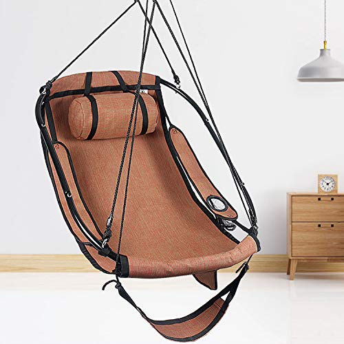 Bathonly Hammock Air Chair with Metal Bar Frame, Sky Hanging Chair with Plush & Supportive Pillow & Side Pouch, Footrest and Armrest Indoor/Outdoor 300 Lbs - Orange Red