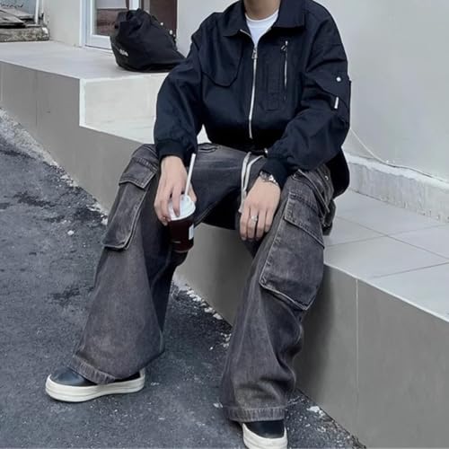 Vintage Streetwear Jeans Men Multi-Pocket Straight Denim Pants Male Stretch Waist Jeans4