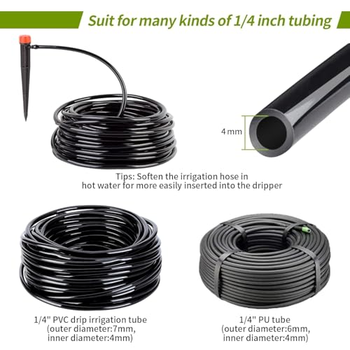 Image of TechHark Adjustable 360 Degree Drippers on 5 inch Arrow Stake, 25 Pcs, with 16mm to 4mm Cross 4-Way Connectors, 13 Pcs, Drip Irrigation System