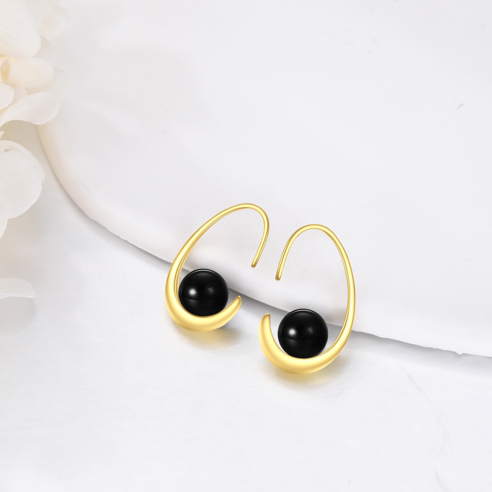 Schwarze Onyx Ohrringe 925 Sterling Silber Gold Keltischer Tropfen Hängend Ohrhänger Schmuck Geschenk für Damen Mädchen