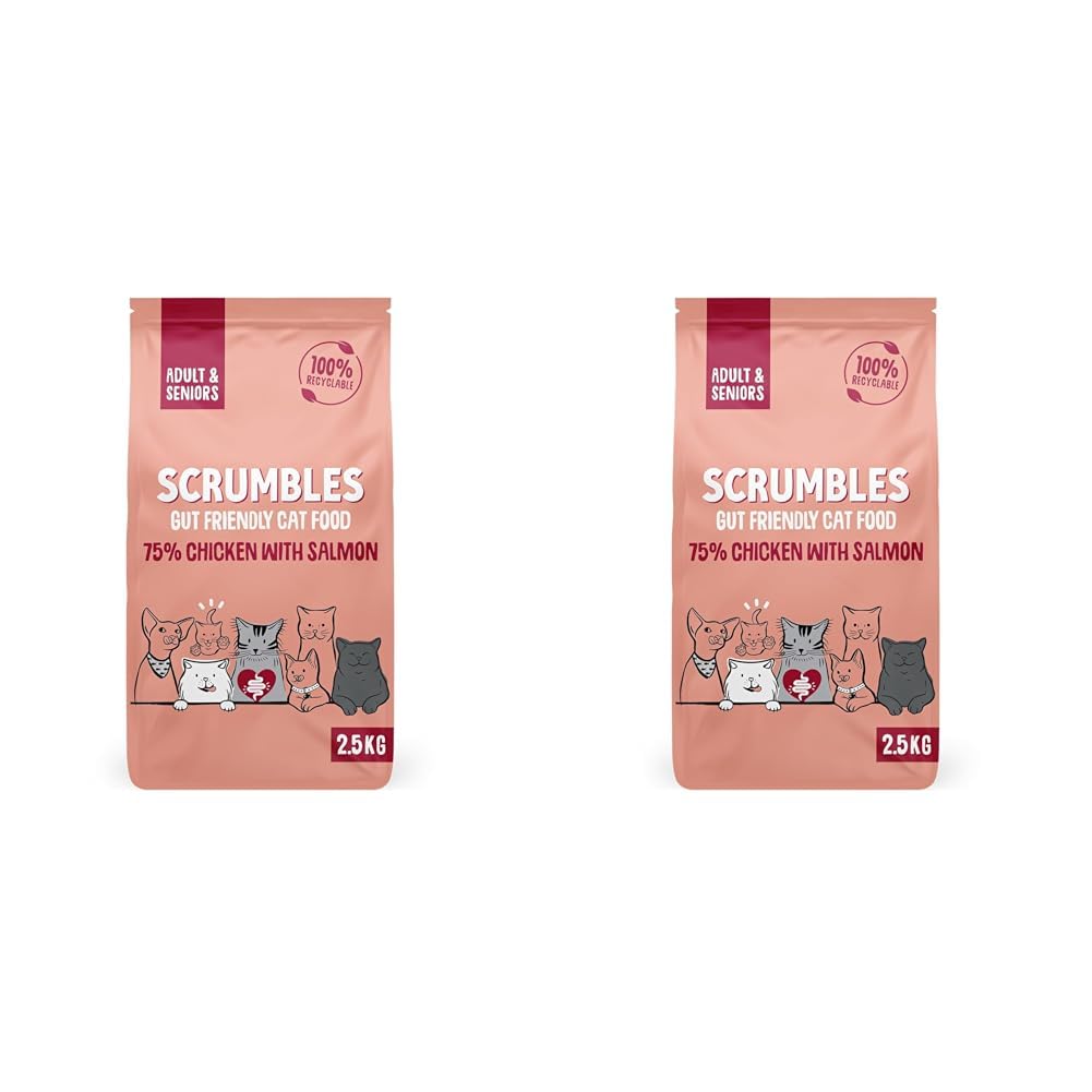 Scrumbles All Natural Dry Cat Food With Chicken and Fresh Salmon, High Protein Food for Adults And Seniors, 2.5 Kg,pink bag (Pack of 2)