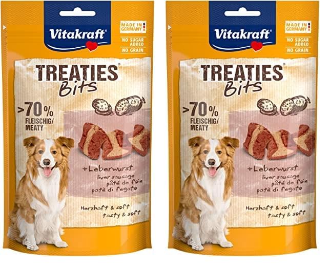 Vitakraft Treaties Bits, Hundeleckerlie, mit Leberwurst, mit hohem Fleischanteil, ideal als Belohnung und Training (1x 120g) (Packung mit 2)