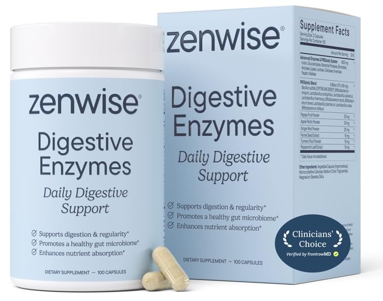 Zenwise Health Digestive Enzymes for Gut Health & Bloating Relief - Multi Enzymes Digestion Supplement with Probiotics, Bromelain & Papaya for Digestive Health Support - Men & Women - 100 Count