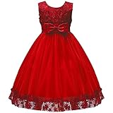 IBTOM CASTLE Big Little Girl Ball Gown Lace Flower Girl Dresses for Wedding Red 7-8 Year