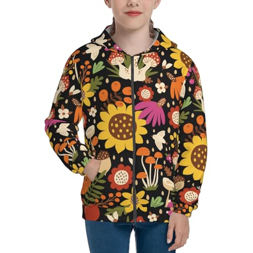 Sunflowers Mushrooms Kid Hoodies Boys Zip Up Sweatshirts Girls Pullover with Pocket3