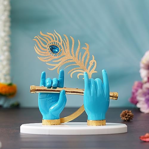 Best Janmashtami Decorations from Amazon India 92 Krishna Ji Hands with Flute Figurine 24k Gold Plated with Blue Ha...