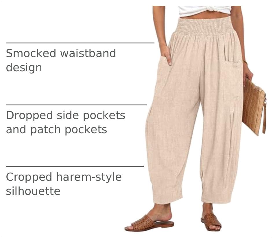 Image of TARSE Women's Linen Wide Leg Pants Baggy High Waist Palazzo Pants