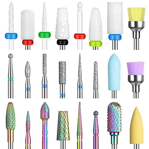 PAIRIER Nagelfräser Bits Schleifköpfe Nagelfräser Keramik und Hartmetall Bits für Gel Acryl Nagelhaut und Naturnägel Maniküre Pediküre Nagelpflege (24 Stück) Cover