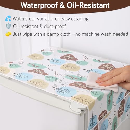 Image of HOKIPO Small Fridge Cover Top | For Smaller Single Door and Smaller Double Door Refrigerator - Waterproof, Printed with 6 Side Pockets, Size Small 130x55 cm, Nature Trees (AR-5875-D2)
