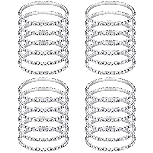Kajaia Rhinestone Bracelets for Women Silver Stretch Bracelets Stackable Crystal Tennis Bracelet Set for Jewelry Party