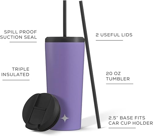 Vista 39 de JoyJolt Vaso aislado al vacío de 24 onzas con tapa y popote (2 de cada uno) vaso de acero inoxidable de doble pared al vacío, con forro de cobre