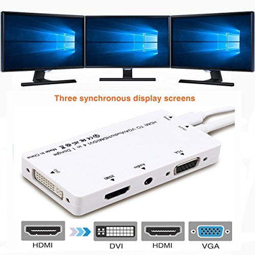 CABLEDECONN Multiport 4-in-1 HDMI to HDMI/DVI/VGA Adapter Cable with Audio Output Converter (White)