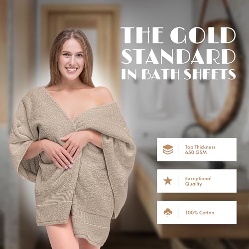 Image of White Classic Luxury Soft Bath Sheet Towels - 650 GSM Cotton Luxury Towels Extra Large 35x70 | Highly Absorbent and Quick Dry | Hotel Quality, Taupe, 2 Pack
