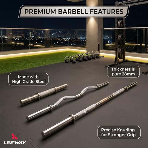 Image of Leeway 20kg Combo | Home Gym Set for Men | Barbell Rod with Plates and Dumbbell Set | Dual Grip Rubber Coated Weight Plates, 3 Ft Curl + 5 Ft Rod (28mm) | Gym Equipments for Home Workout Zym (20kg Set (5X4))