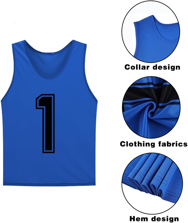 Set of 12 (1-12) Numbered Pinnies/Scrimmage Vest/Team Practice Jerseys for Children Youth Adult