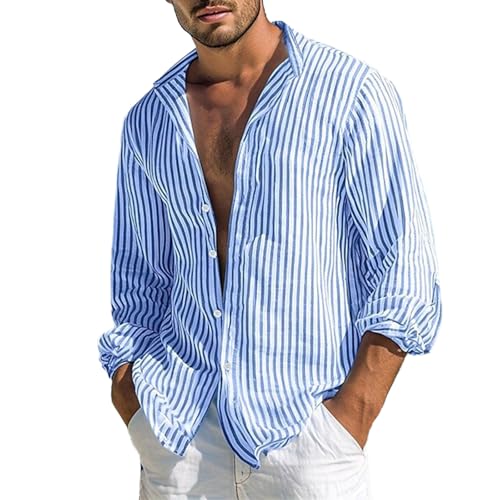 Amazon.com: Striped Button Up Shirt Men Long Sleeve Banded Collar