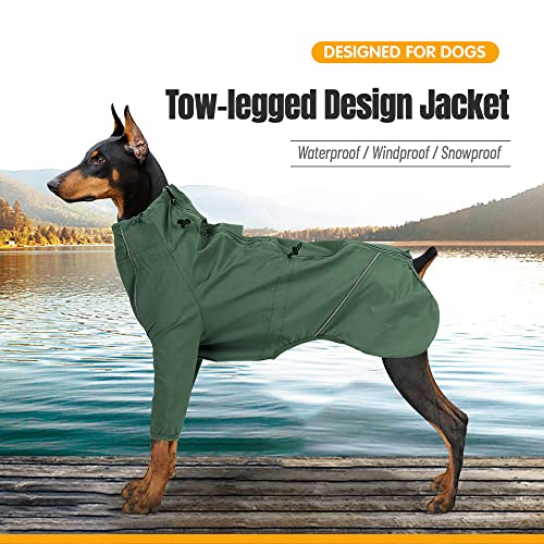 Ohmopie Waterproof Dog Jacket, Dog Rain Coat For Outdoor, Dog Winter Windproof Waterproof Coat With Reflective Strip, Dog Jacket With Safe Zipper On Back(Green,X-Large) #TOP3
